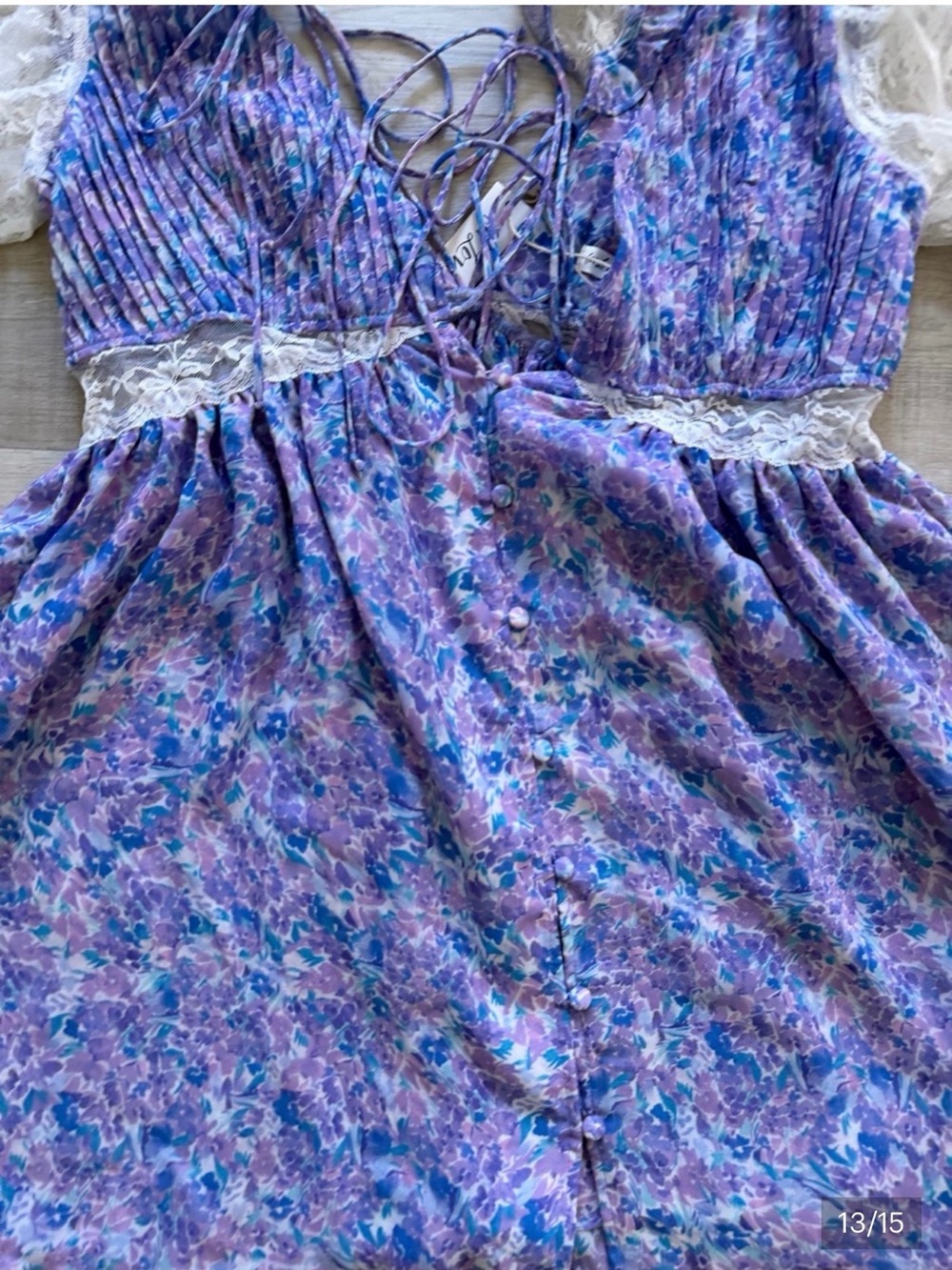 For Love & Lemons Lavender-Blue Floral Lace Mini Dress - Picture 11 of 13